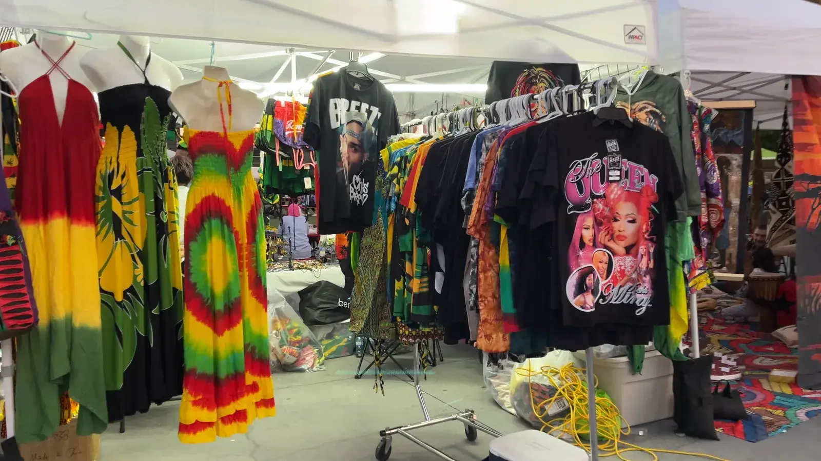 Colourful clothing stalls at the AfroCan festival