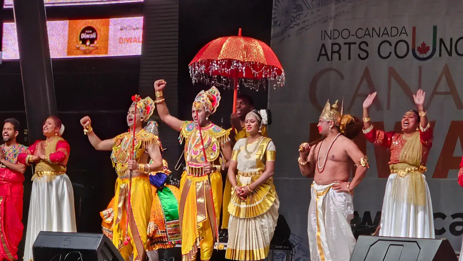Ram Leela performers in costume on the Diwali stage