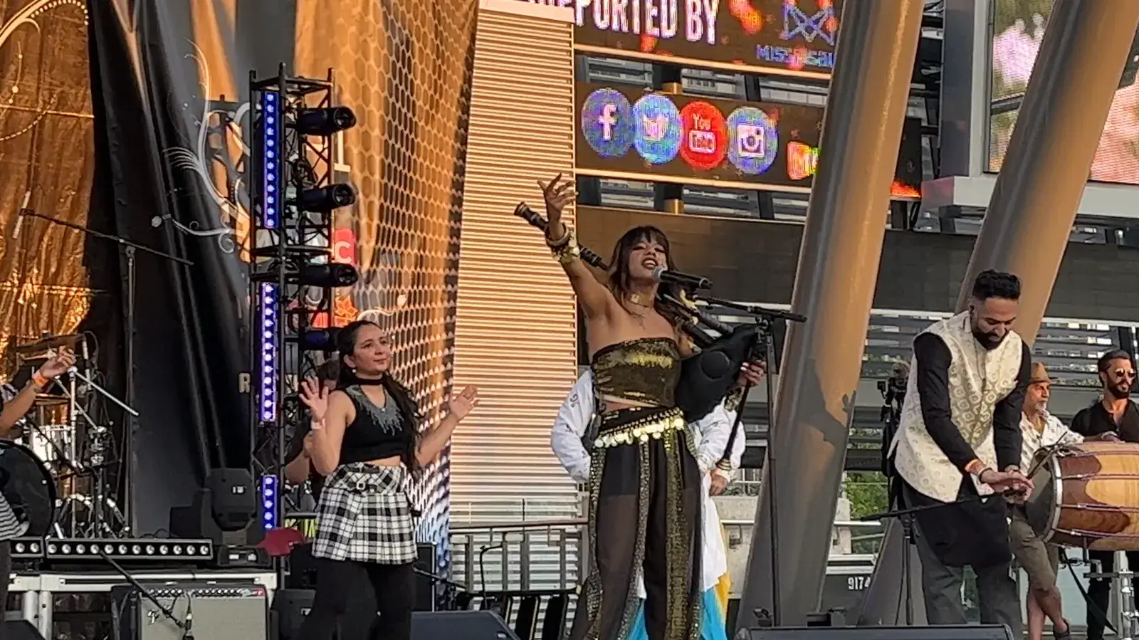 The Snake Charmer performing on the bagpipes